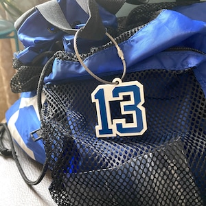 Player Number Bag Tag | Baseball | Soccer | Football | Volleyball | Basketball | Hockey | LAX, Lacrosse | Team Sports Bag Number