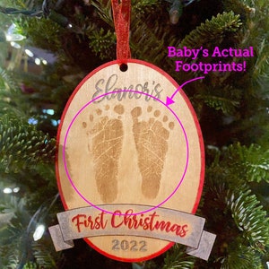 Personalized Baby&#39;s First Christmas Ornament | Custom Ornament | Baby&#39;s First Footprints Ornament | Baby Footprints Custom Ornament