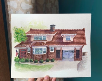 Hand Painted House Portrait|Watercolor Home Portrait