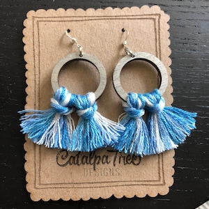Boho Custom Tassel & Wood Earrings|Tassel Earrings|Custom Tassel Earrings|School Spirit Earrings|Team Spirit Earrings|Holiday Earrings