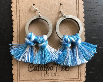 Boho Custom Tassel & Wood Earrings|Tassel Earrings|Custom Tassel Earrings|School Spirit Earrings|Team Spirit Earrings|Holiday Earrings