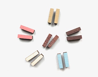 Hand Painted Modern Wood Bar Studs|Dainty Wood Bar Earrings|Laser Cut Wood Studs|Dainty Bar Studs|Modern Bar Studs|Bar Studs| Bar Earrings