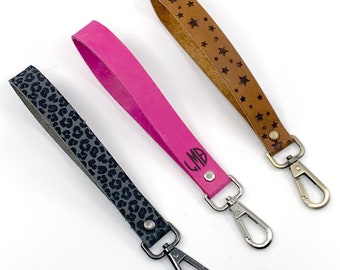 Leather Wristlet Keychain | Personalized | Monogrammed | Engraved Leather Key Holder | Custom Leather Key Wristlet | Wrist Strap for Keys