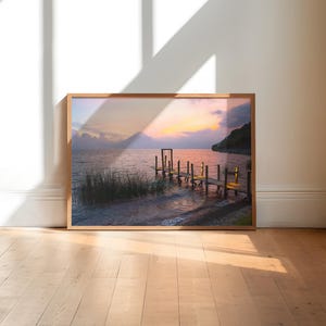 Lake Atitlan Dock Photograph DIGITAL DOWNLOAD, Guatemala landscape, Volcano photograph, Travel prints, Wall art, Guatemala poster