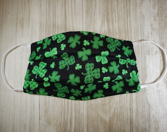St. Patrick's Day Face Mask | Cotton, Reusable, Washable, Reversible, Triple Layer, Elastic Ear Loops, Custom Made, Adult Size, Form Fitting