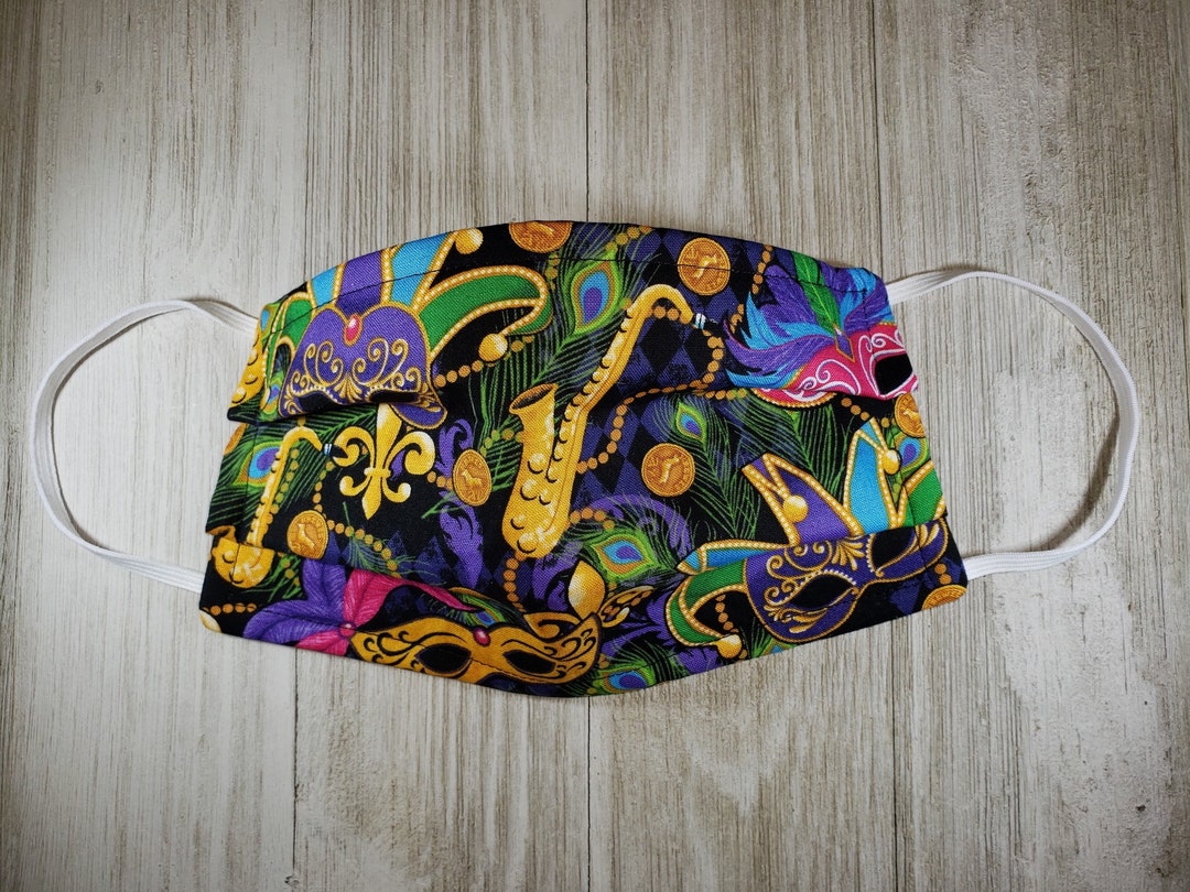 Mardi Gras Face Mask Cotton, Reusable, Washable, Reversible, Triple