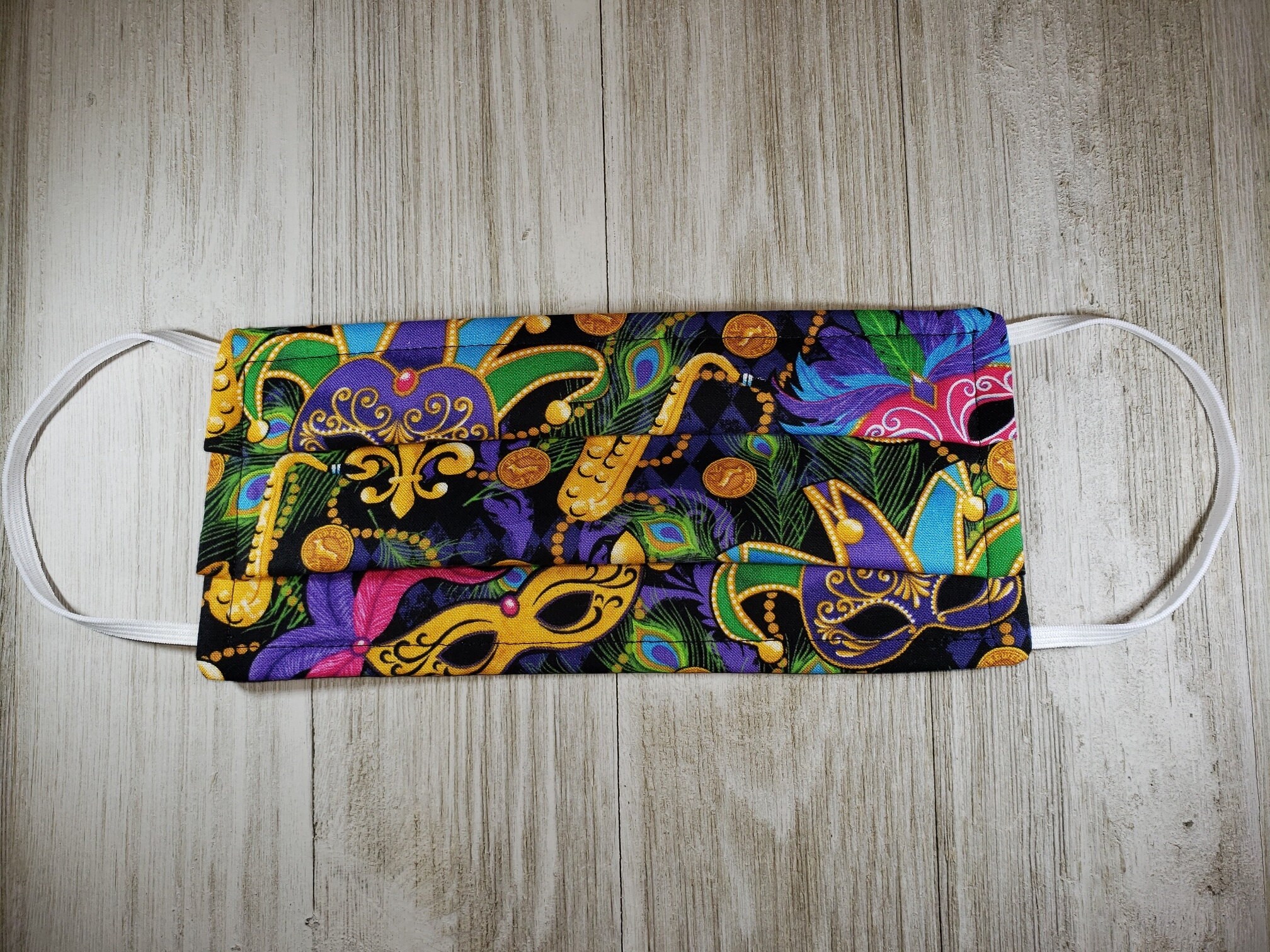 Mardi Gras Face Mask Cotton, Reusable, Washable, Reversible, Triple