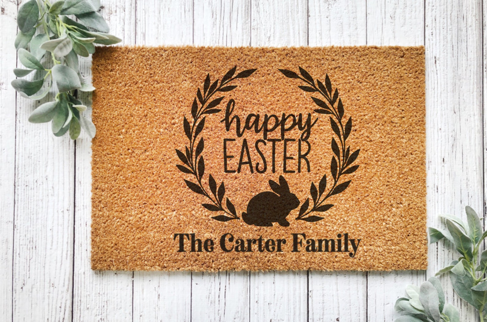 Personalized Happy Easter Doormat Easter Doormat Easter Decor