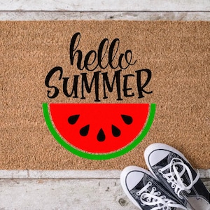 Hello Summer Doormat, Watermelon Summer Rug, Seasonal Welcome Mat, Summer Decor, Unique Housewarming Gift, Vibrant Entryway Decor