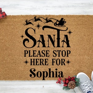 Personalized Santa Please Stop Here Doormat | Christmas Doormat | Christmas Decor | Welcome Doormat | Holiday Decor | Winter Decor | Santa