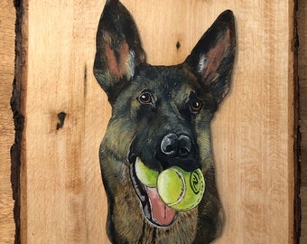 Custom Pet Portrait - a painting of your dog or other pet in watercolor on a custom wood cutout and mounted on wood.
