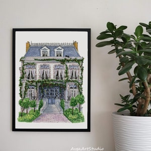 Art print Charming old house in Paris France Madeline from original ink and watercolor drawing Wall Art building Digital Instant Download