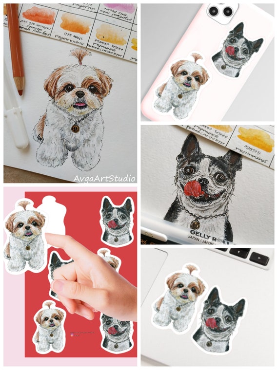 2 Personalized Dog Stickers Hand Drawn Watercolor Custom Pet Etsy