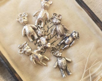 Vintage Sterling Silver Teddy Bear Charms- You Pick