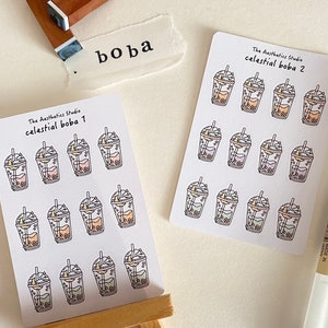 celestial boba stickervel - Bullet Journal-stickers, plannerstickers, plakboekstickers, vintage stickers, decoratieve stickers, Bujo