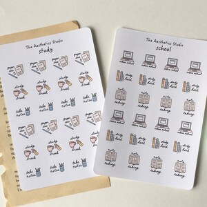 Folha de adesivos para estudo e escola - Adesivos para Bullet Journal, Adesivos para Planner, Adesivos para Scrapbook, planejador, Adesivos decorativos, Adesivos Bujo