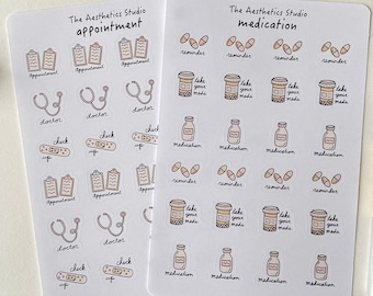 Termin & Medikamente Sticker Bogen - Bullet Journal Sticker, Scrapbook, Planer Sticker, Bullet Journal Sticker, Bujo Sticker