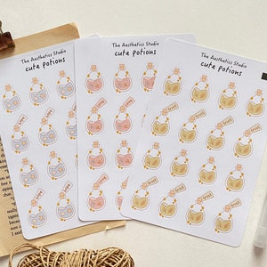 Hoja de pegatinas de pociones lindas: pegatinas para Bullet Journal, pegatinas para planificadores, pegatinas para álbumes de recortes, pegatinas, pegatinas decorativas, Bujo, kpop, mágico, bujo