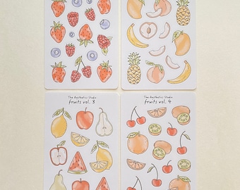 stickervel schattig fruit (4 opties) - Bullet Journal-stickers, plannerstickers, plakboekstickers, vintage stickers, decoratieve stickers, Bujo