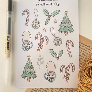 Feuille d'autocollants le jour de Noël - Stickers Bullet Journal, Stickers agenda, Stickers scrapbooking, Stickers vintage, Stickers décoratifs, bujo, hygge