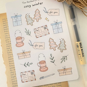 Hoja de pegatinas de invierno acogedor: pegatinas para Bullet Journal, pegatinas para planificadores, pegatinas para álbumes de recortes, pegatinas vintage, pegatinas decorativas, bujo, hygge