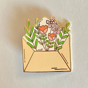 Envelope with flowers hard enamel pin - original pin, lapel pin, hard enamel pin, pin collection, flowers, illustrated, aesthetic, cute