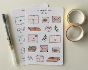 mail day Sticker Sheet - Bullet Journal Stickers, Planner Stickers, Scrapbook Stickers, Vintage Stickers, Decorative Stickers, Bujo stickers
