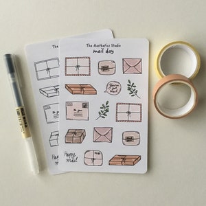 Foglio di adesivi per il giorno della posta - Adesivi per Bullet Journal, Adesivi per Planner, Adesivi per Scrapbook, Adesivi Vintage, Adesivi decorativi, Adesivi Bujo
