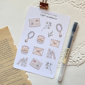 Folha de adesivos light academia - Adesivos de Bullet Journal, Adesivos de Planner, Adesivos de Scrapbook, Adesivos Vintage, Adesivos Decorativos, Bujo