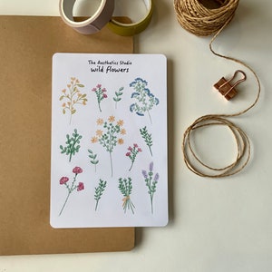 Hoja de pegatinas de flores silvestres: pegatinas para Bullet Journal, pegatinas para planificadores, pegatinas para álbumes de recortes, pegatinas vintage, pegatinas decorativas, Bujo