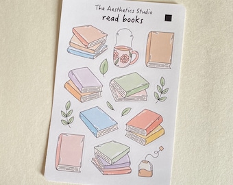 read books Sticker Sheet - Bullet Journal Stickers, Planner Stickers, Scrapbook Stickers, Vintage Stickers, Decorative Stickers, Bujo