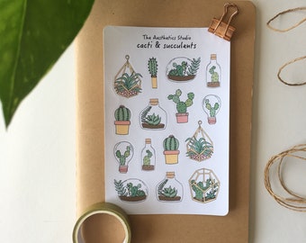 cacti & succulents Sticker Sheet - Bullet Journal Stickers, Planner Stickers, Scrapbook Stickers, Vintage Stickers, Decorative Stickers,Bujo
