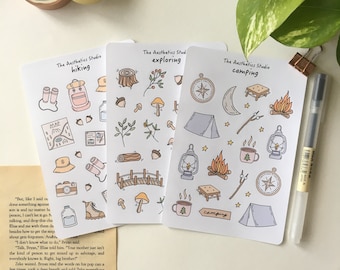 adventure Sticker Sheet - Bullet Journal Stickers, Planner Stickers, Scrapbook Stickers, Vintage Stickers, Decorative Stickers, bujo camping