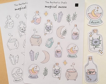magical moon Sticker Sheet - Bullet Journal Stickers,Planner Stickers,Scrapbook Stickers,Vintage Sticker,Decorative Stickers,stationery,cute