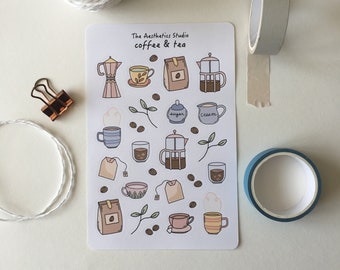 coffee & tea Sticker Sheet - Bullet Journal Stickers, Planner Stickers, Scrapbook Stickers, Vintage Stickers, Decorative Stickers, Bujo