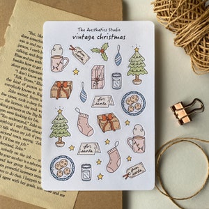 Hoja de pegatinas navideñas vintage: pegatinas para Bullet Journal, pegatinas para planificadores, pegatinas para álbumes de recortes, pegatinas vintage, pegatinas decorativas, bujo