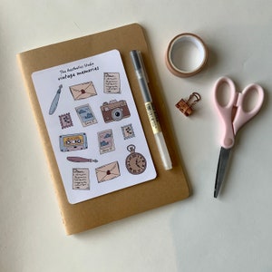 Hoja de pegatinas de recuerdos vintage: pegatinas para bullet journal, pegatinas para planificador, pegatinas para álbumes de recortes, pegatinas vintage, pegatinas decorativas, Bujo