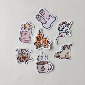 Pegatinas troqueladas de aventura: pegatinas para bullet journal, pegatinas para planificador, pegatinas para scrapbook, pegatinas VSCO, pegatinas impermeables, acampada, caminata