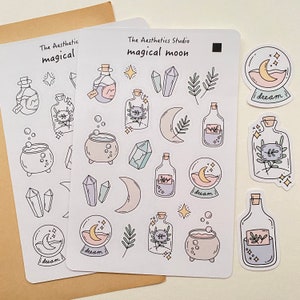 Stickervel magische maan - Bullet Journal-stickers, plannerstickers, plakboekstickers, vintage sticker, decoratieve stickers, briefpapier, schattig