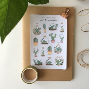 Hoja de pegatinas de cactus y suculentas: pegatinas para Bullet Journal, pegatinas para planificadores, pegatinas para álbumes de recortes, pegatinas vintage, pegatinas decorativas, Bujo