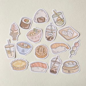 Pegatinas troqueladas de comida asiática: pegatinas para Bullet Journal, pegatinas de comida, pegatinas para álbumes de recortes, pegatinas VSCO, pegatinas resistentes a la intemperie, bocadillos asiáticos