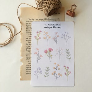 stickervel vintage bloemen - Bullet Journal-stickers, plannerstickers, plakboekstickers, vintage stickers, decoratieve stickers, Bujo