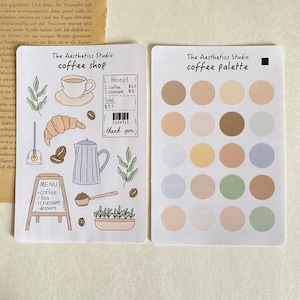 Hoja de pegatinas de cafetería: pegatinas para Bullet Journal, pegatinas para planificador, pegatinas para álbumes de recortes, pegatinas vintage, pegatinas decorativas, Bujo