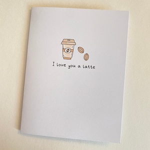 Ti amo un biglietto di auguri fatto a mano con scritta "Latte" - biglietto con gioco di parole sul caffè, biglietto divertente, biglietto di auguri per il compleanno, biglietto di congratulazioni, ecologico, carino