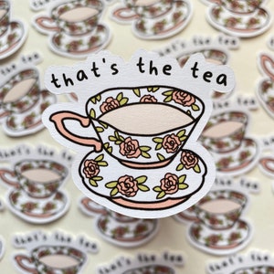 Floral Tea Cup Sticker: Weatherproof Planner Scrapbook Decal