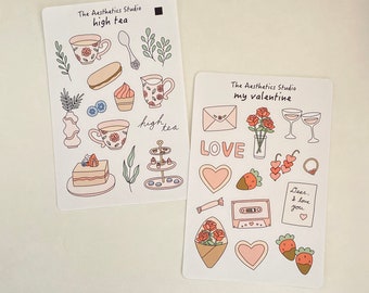 my valentine & high tea Sticker Sheet - Bullet Journal Stickers, Planner Stickers, Scrapbook Stickers,Vintage Stickers,love Stickers,Bujo