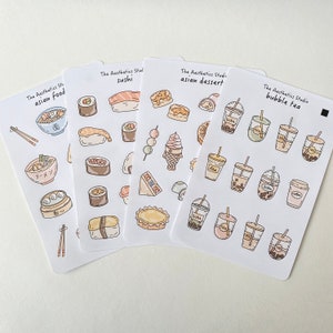 stickervel Aziatisch eten - Bullet Journal-stickers, plannerstickers, plakboekstickers, vintage stickers, decoratieve stickers, bujo, boba