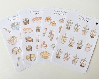 asian foods Sticker Sheet - Bullet Journal Stickers, Planner Stickers, Scrapbook Stickers, Vintage Stickers, Decorative Stickers, Bujo, boba