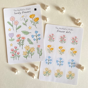 Feuille d'autocollants de belles fleurs - Stickers Bullet Journal, Stickers agenda, Stickers scrapbooking, Stickers vintage, Stickers décoratifs, Bujo
