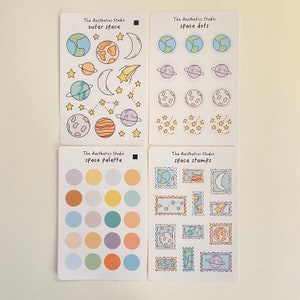 stickervel ruimte - Bullet Journal-stickers, planeet, maan, plannerstickers, sterren, ruimte, vintage stickers, decoratieve stickers, hygge